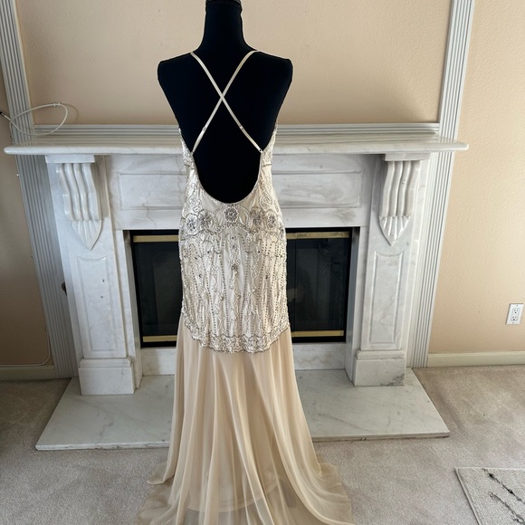 Sue Wong Silk dress, cream / champagne color, beaded & embroidered - Picture 7 of 16